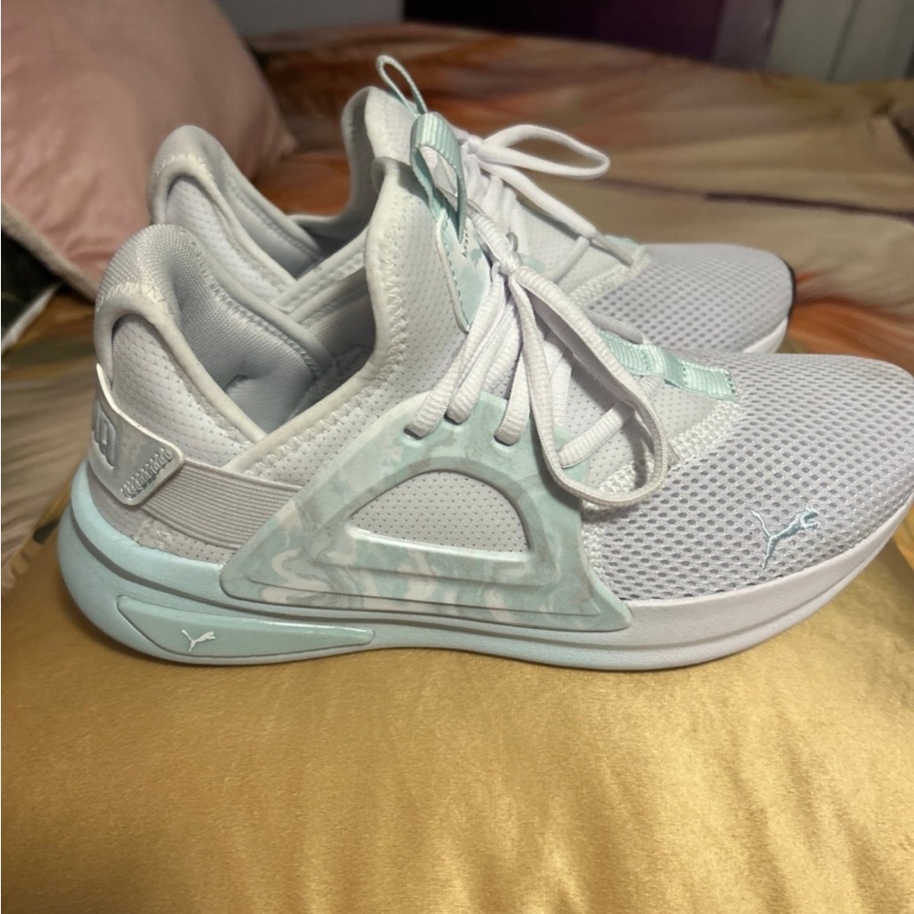 Puma White and green Sneakers with Breathable Mesh and Cushioned Sole